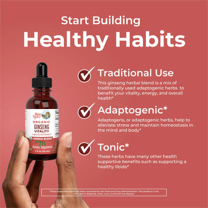 Organic Ginseng Vitality Herbal Blend Liquid Drops