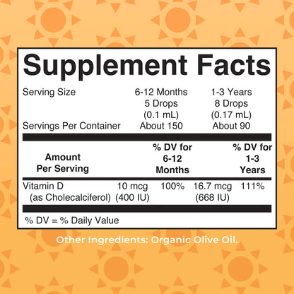 Infant & Toddler Vitamin D3 Organic Liquid Drops