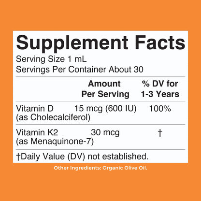 Toddler Vitamin D3+K2 Liquid Drops